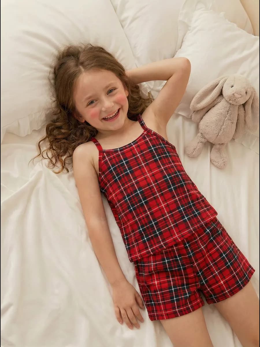 Пижама детская летняя с шортами в клетку домашняя