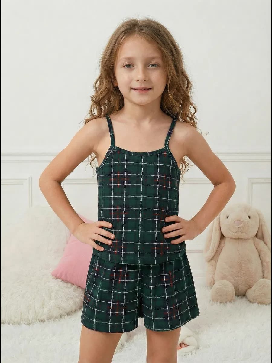 Пижама детская летняя с шортами в клетку домашняя