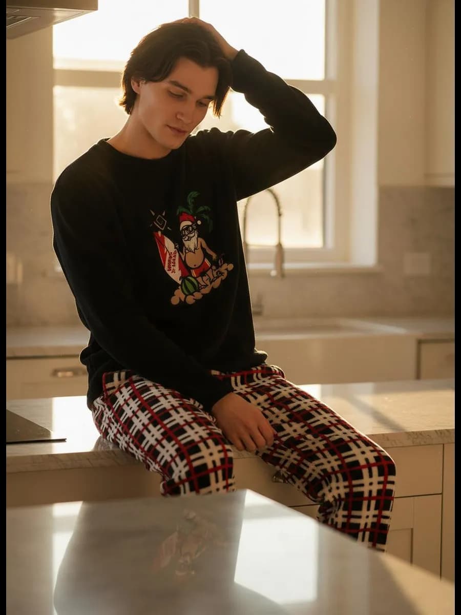 Плюшевая пижама с принтом Санты Клауса