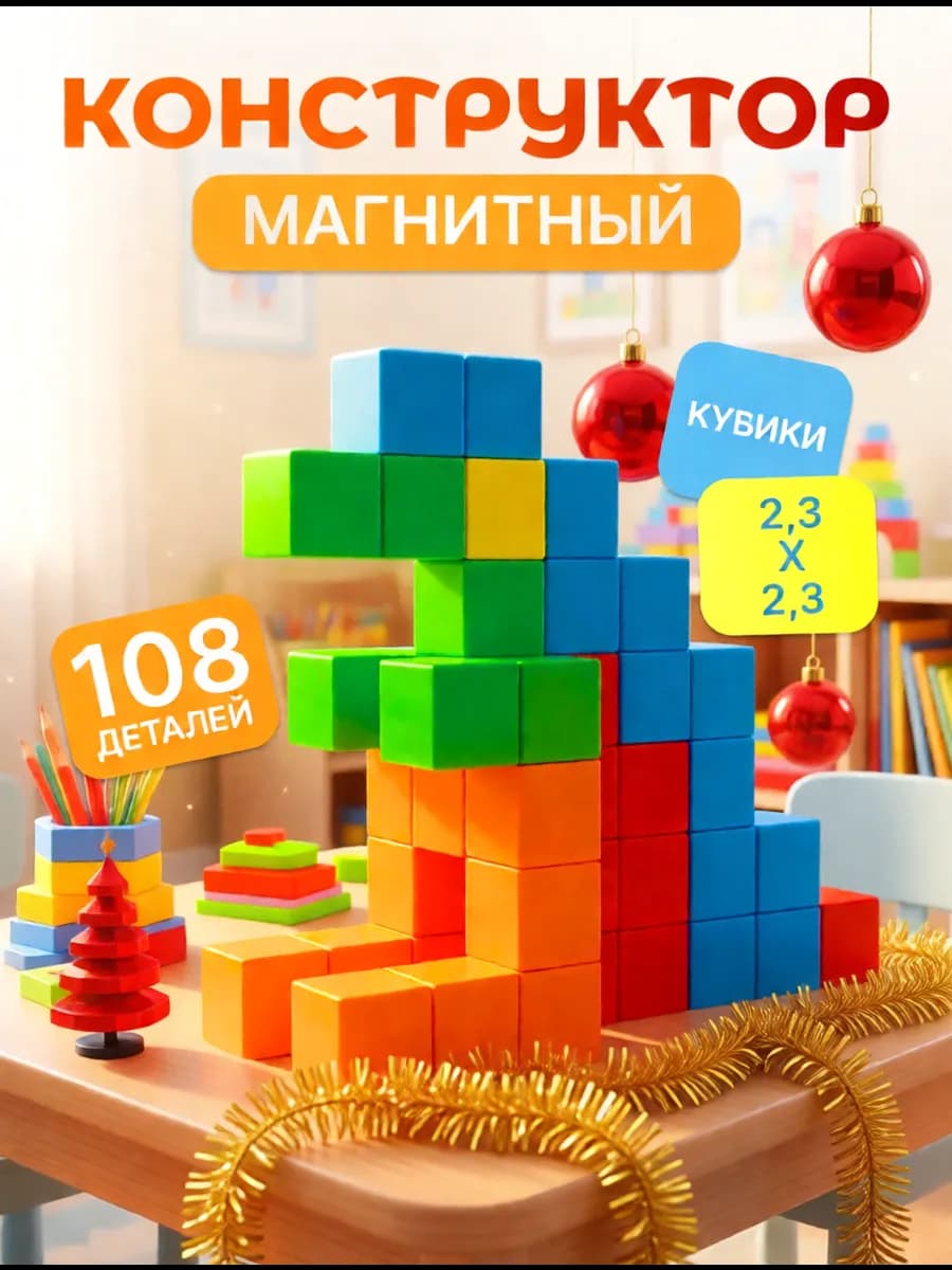 Магнитный конструктор кубики 108 деталей