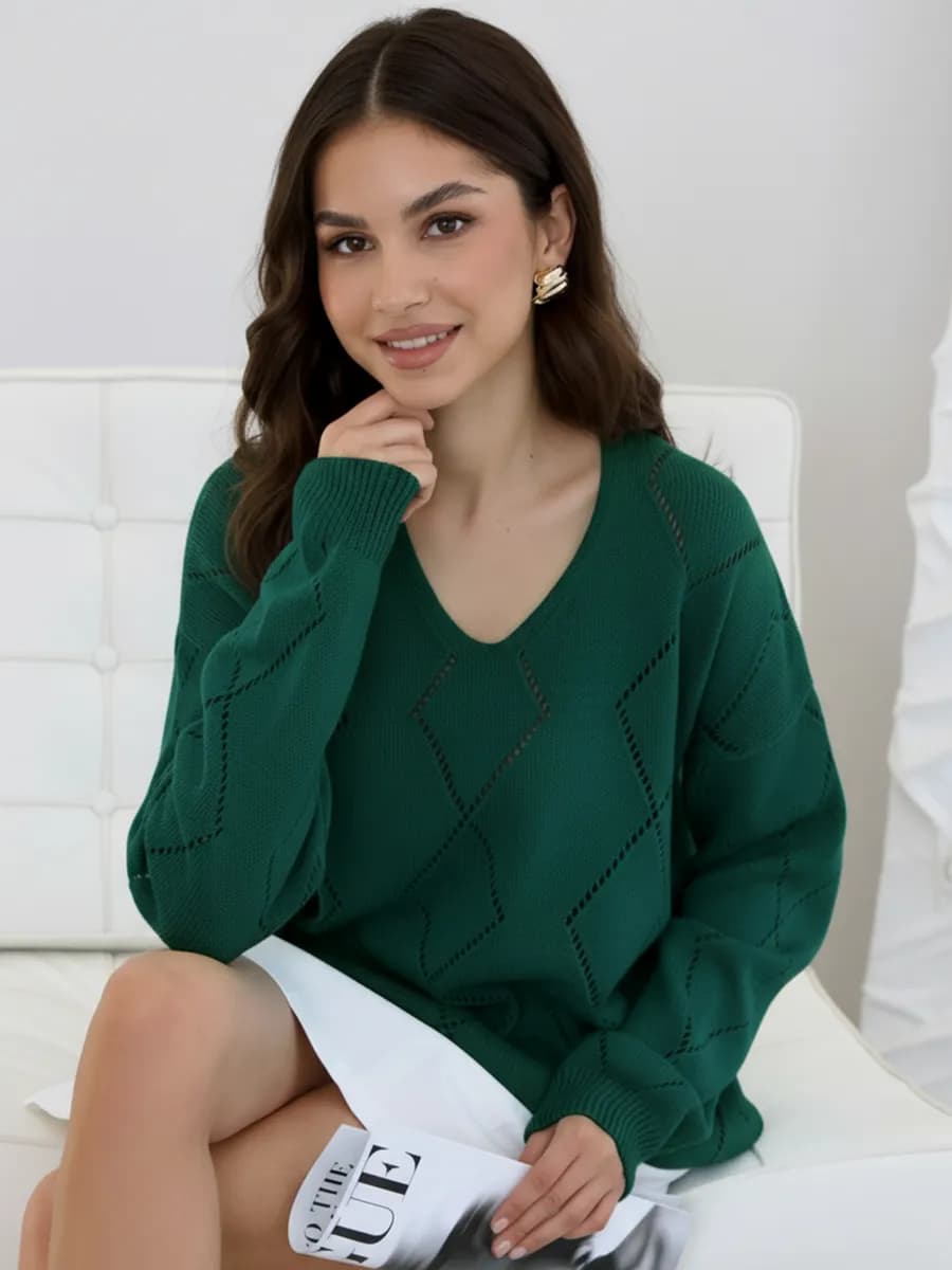 Кофта нарядная пуловер оверсайз тонкий с вырезом зима 2026