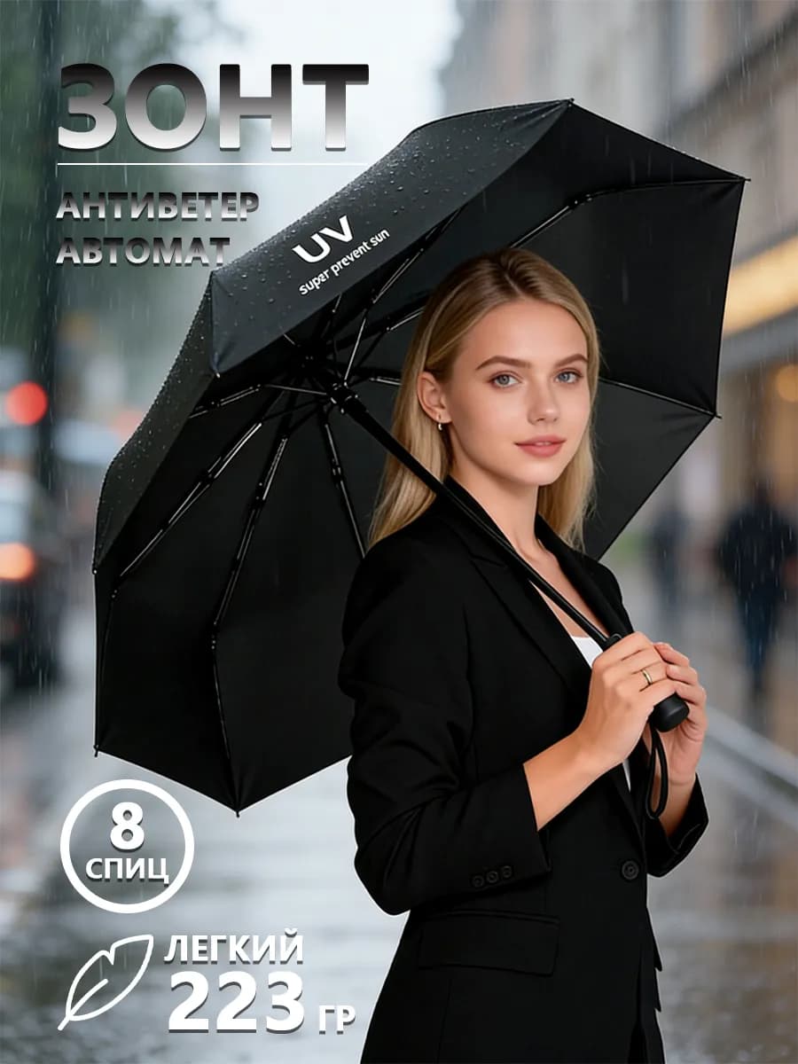 Зонт черный компактный