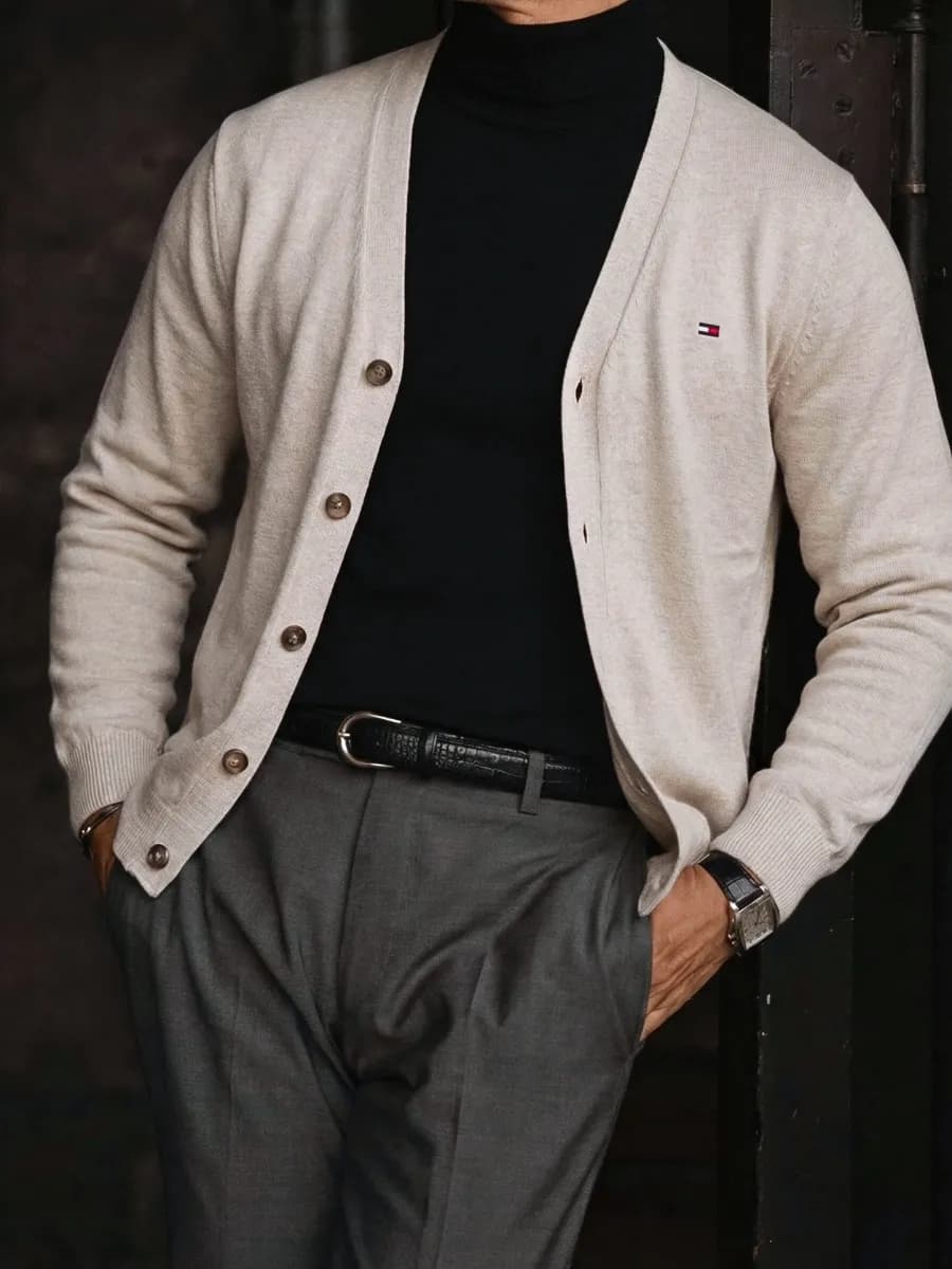 Джемпер кардиган бежевый тонкий на пуговицах