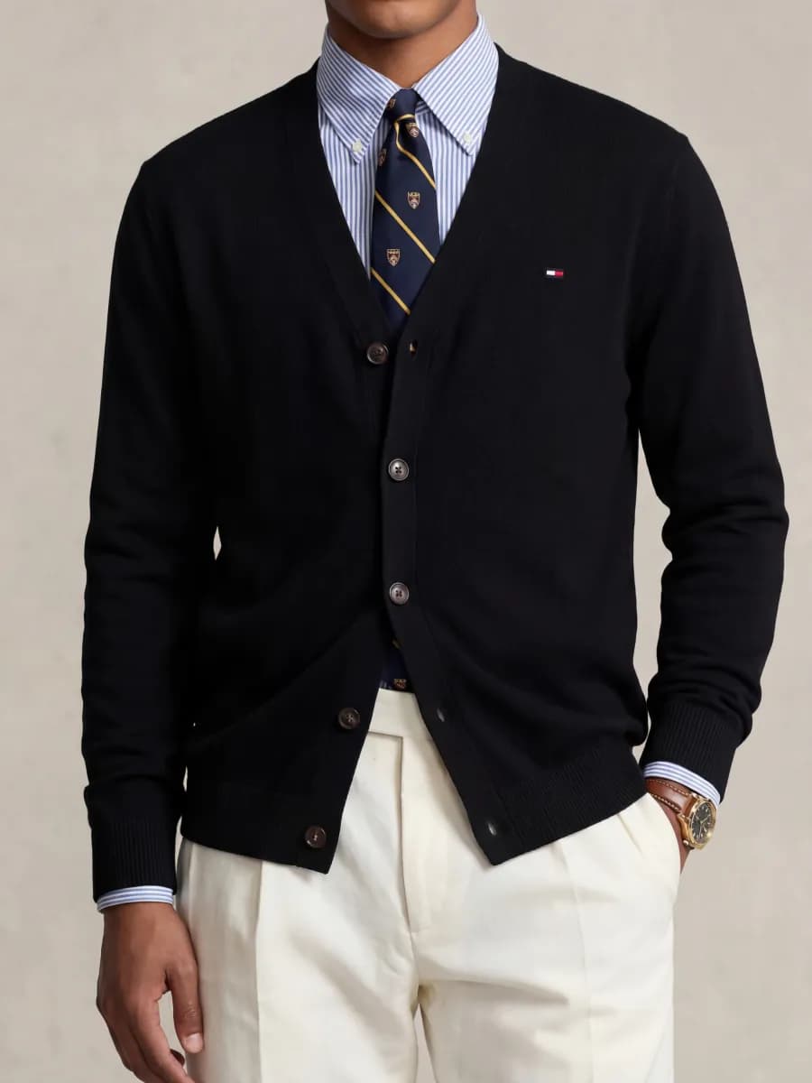 Джемпер кардиган черный тонкий на пуговицах