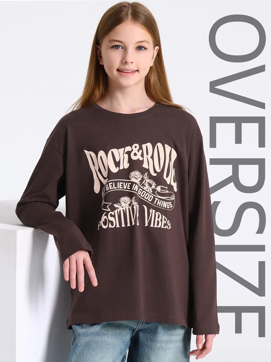 Лонгслив оверсайз для девочек подростков хлопок - фото 1