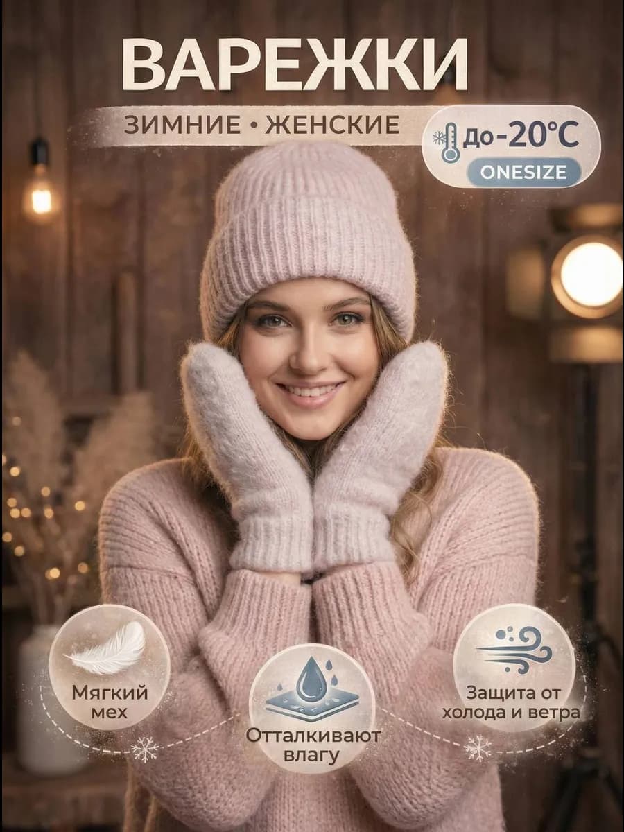 Варежки женские коричневые