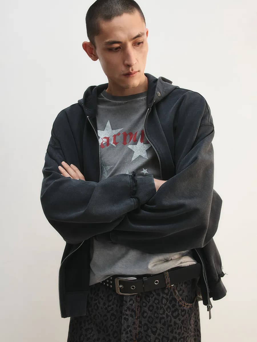 Худи-зипка из футера с вареным эффектом