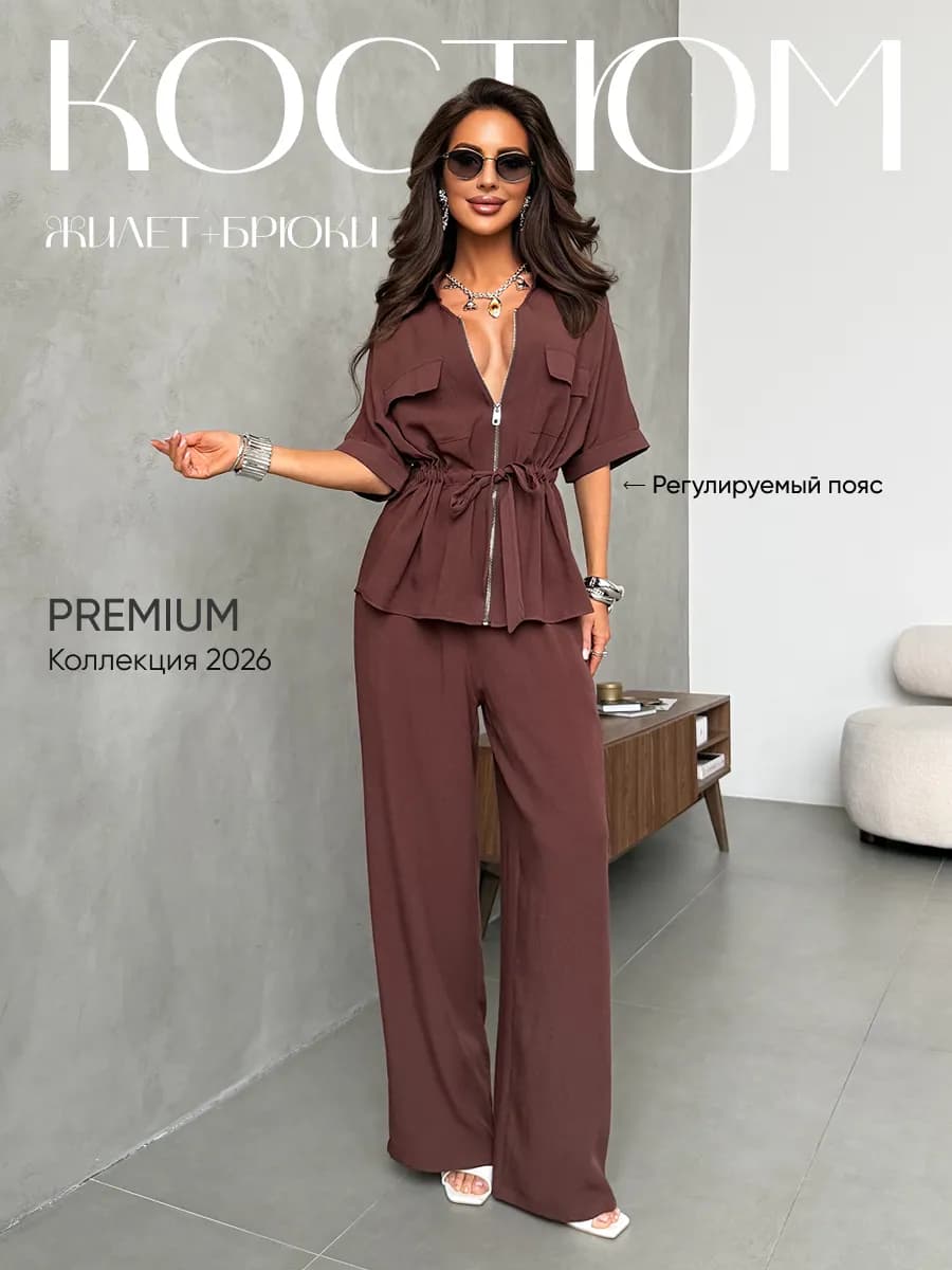 Костюм с брюками палаццо и рубашкой на молнии