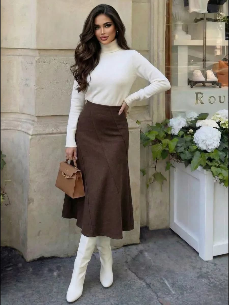 Теплая длинная юбка трикотажная миди на резинке