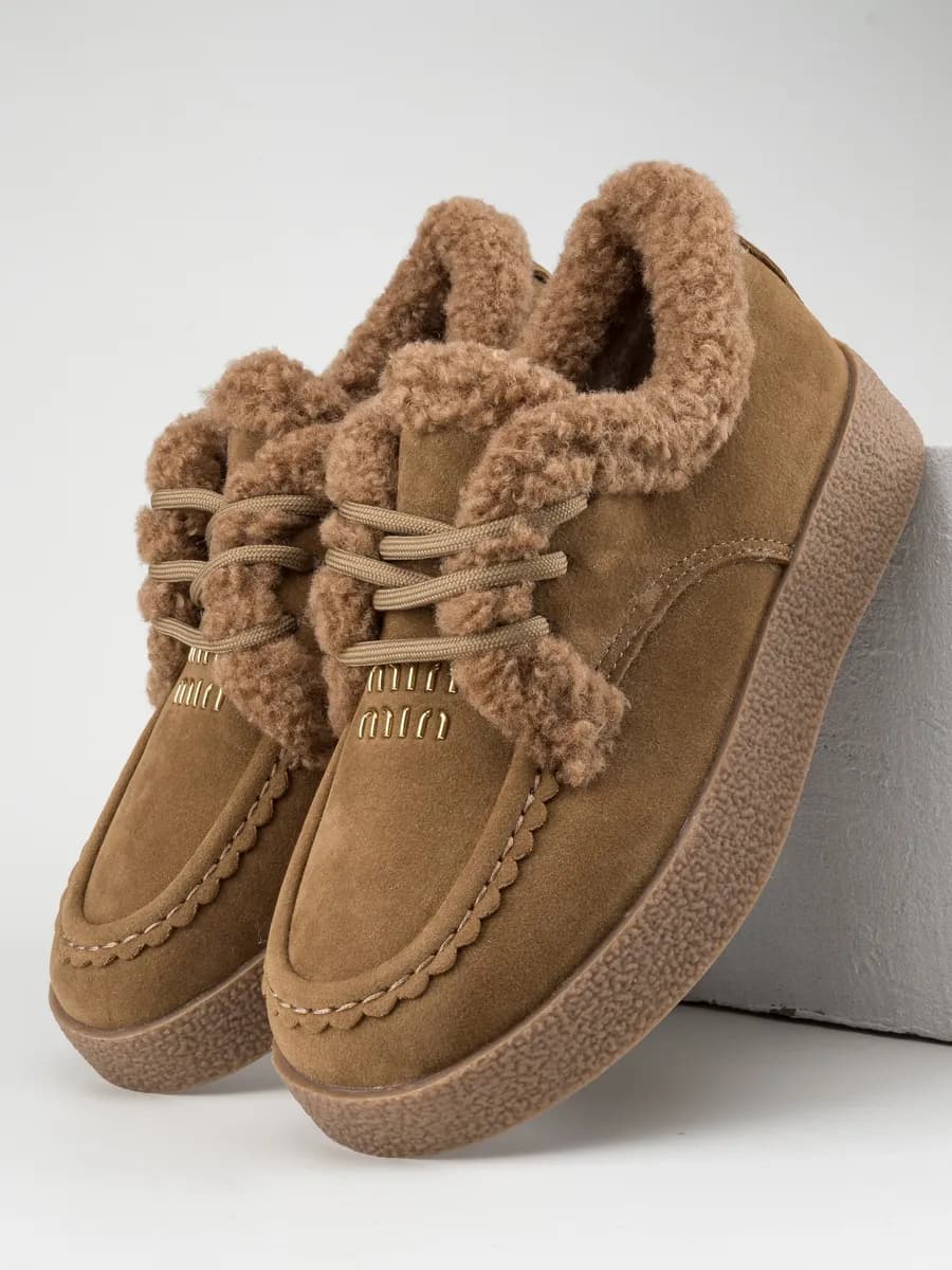 Зимние ботинки женские короткие с мехом замша