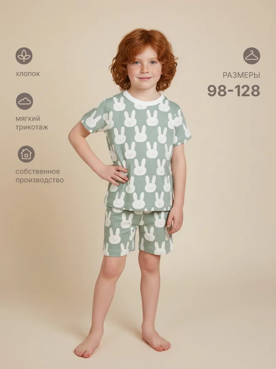 Пижама с шортами хлопковая костюм домашний