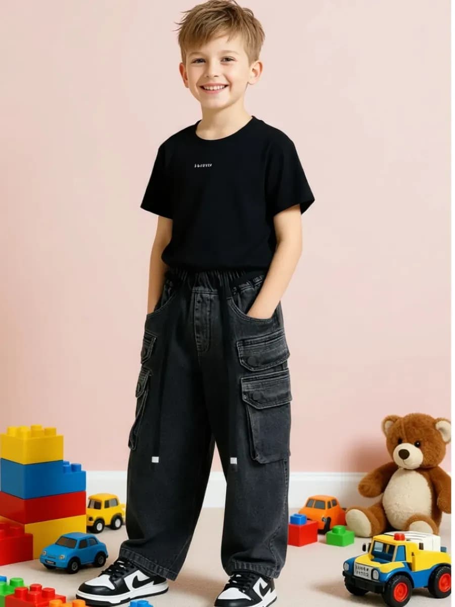 Джинсы карго подростковые с накладными карманами