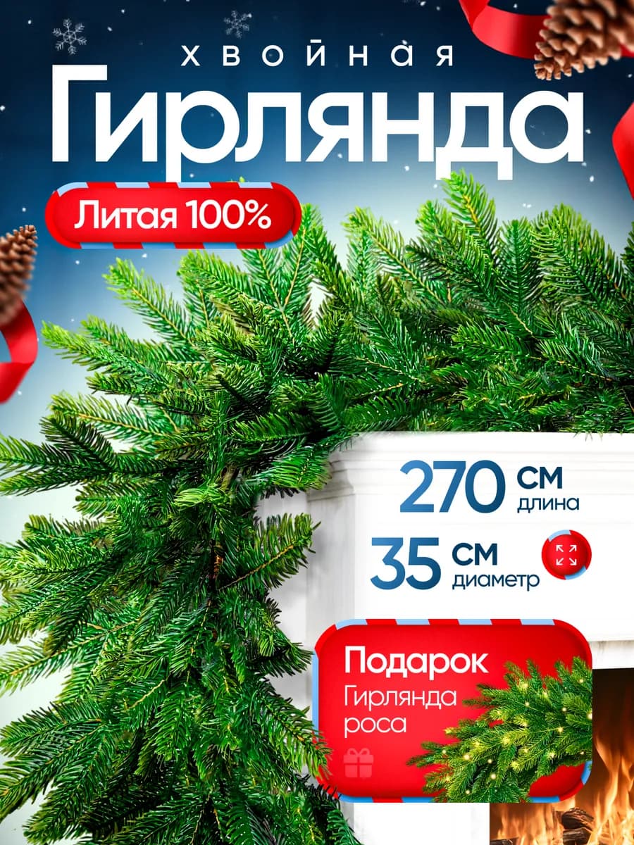 Гирлянда новогодняя хвойная еловая для декора