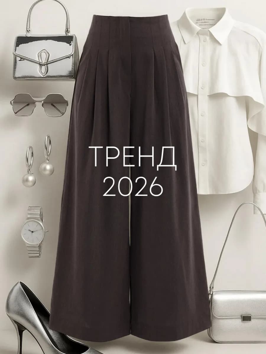 Брюки без пояса палаццо с защипами широкие высокая посадка