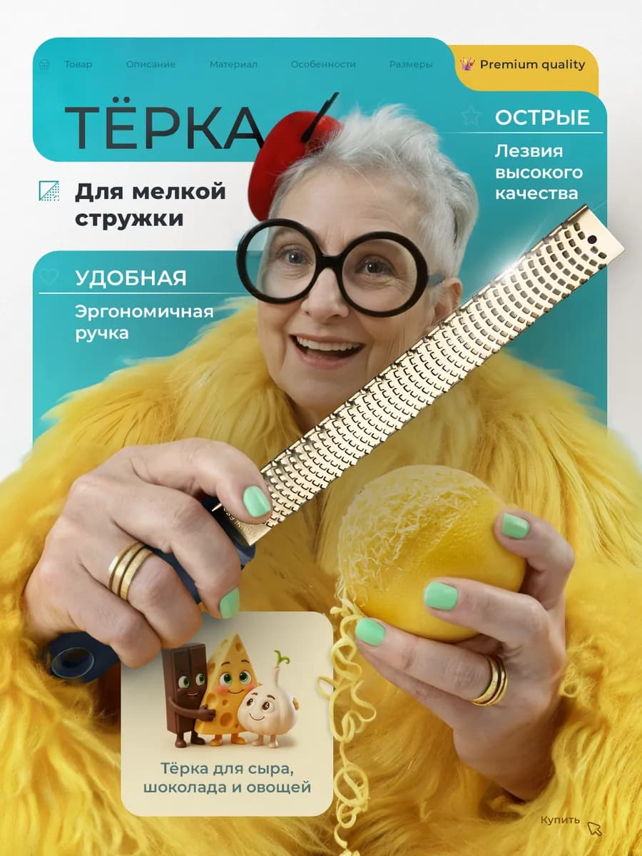 Терка для чеснока сыра и цедры ручная золотого цвета