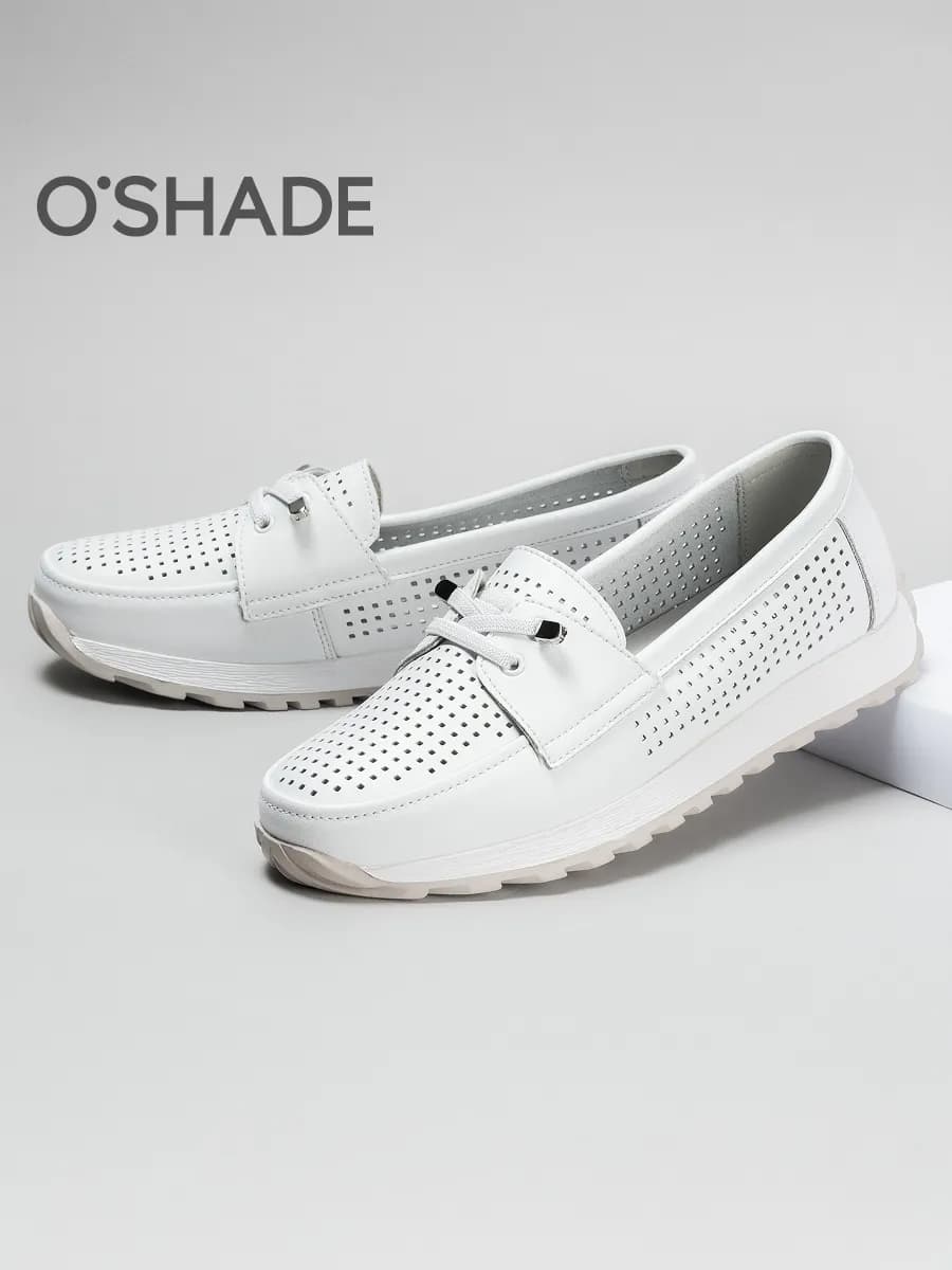 Мокасины белые женские с перфорацией