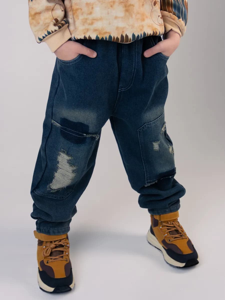 Джинсы детские на резинке утепленные на флисе