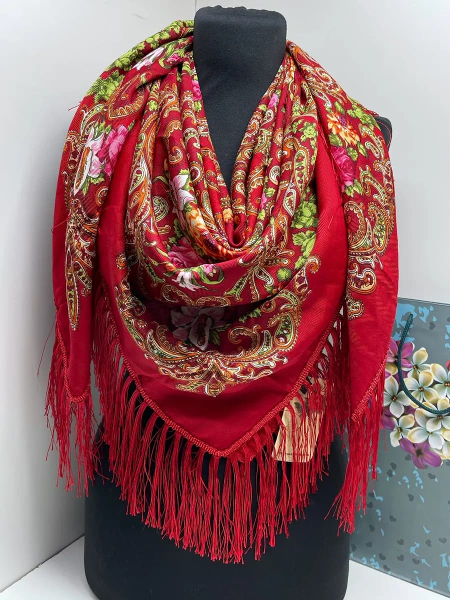 Платок с бахромой на голову и шею - фото 1