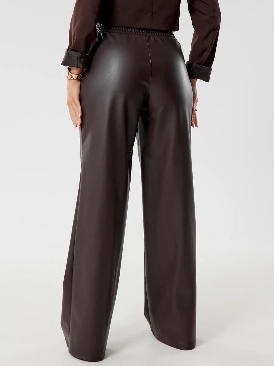 Кожаные брюки женские палаццо утепленные