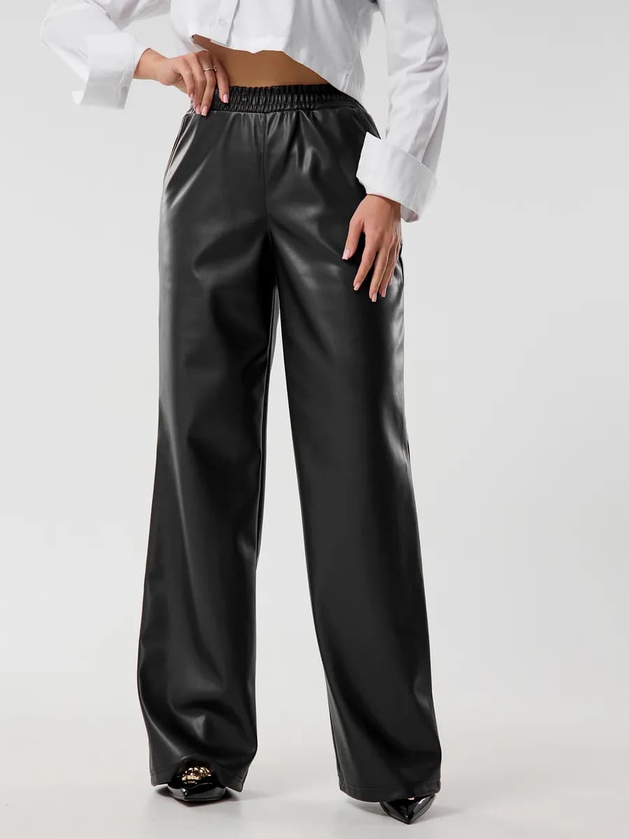 Кожаные брюки женские палаццо утепленные