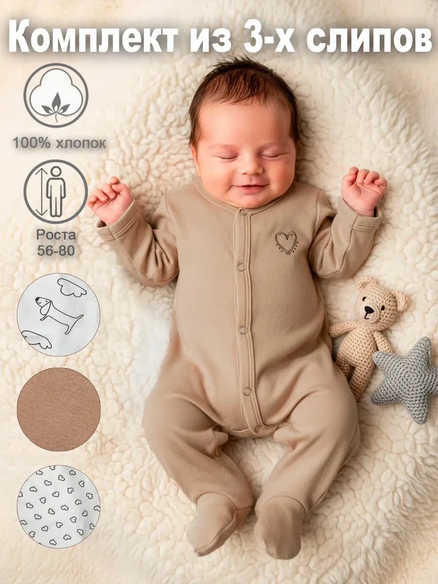Комплект комбинезонов 3 шт для новорожденных