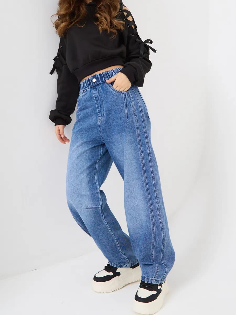 Широкие Джинсы багги с полосками сбоку