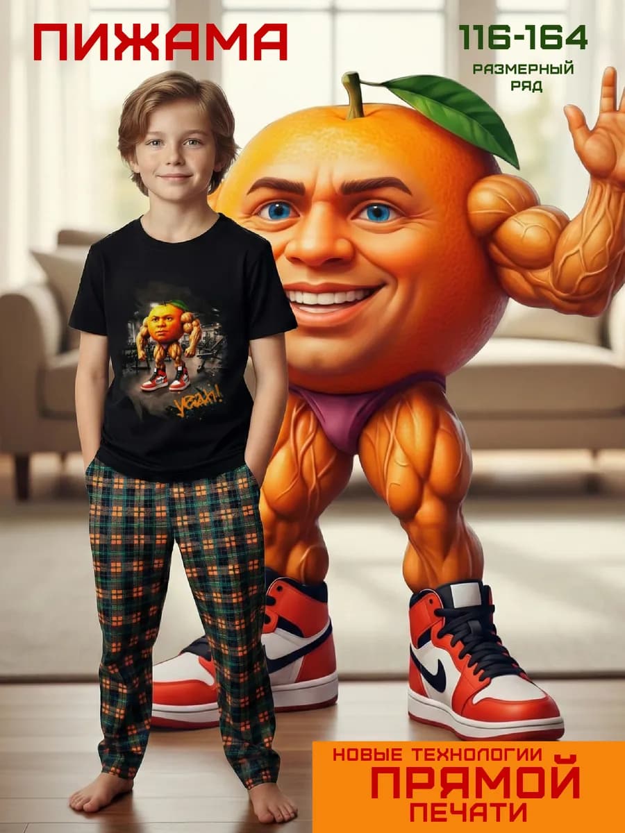 Пижама со штанами и футболкой с принтом детская