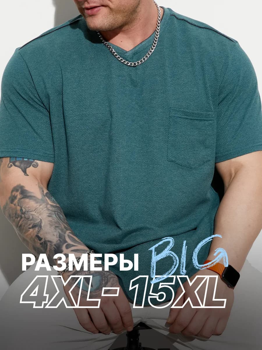 Футболка мужская большие размеры с V вырезом