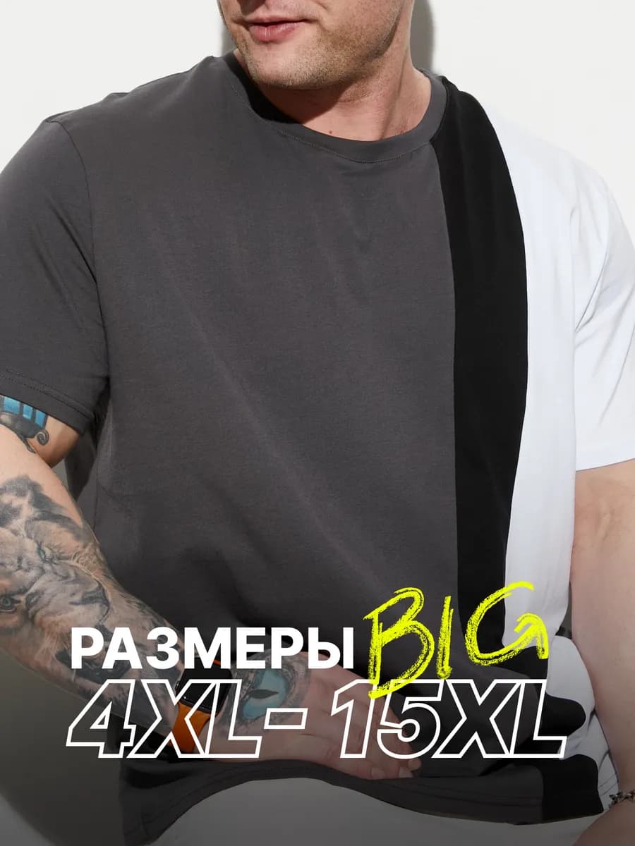 Футболка хлопковая мужская с принтом и круглым вырезом