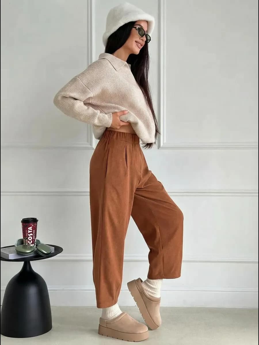 Штаны бананы трикотажные укороченные оверсайз