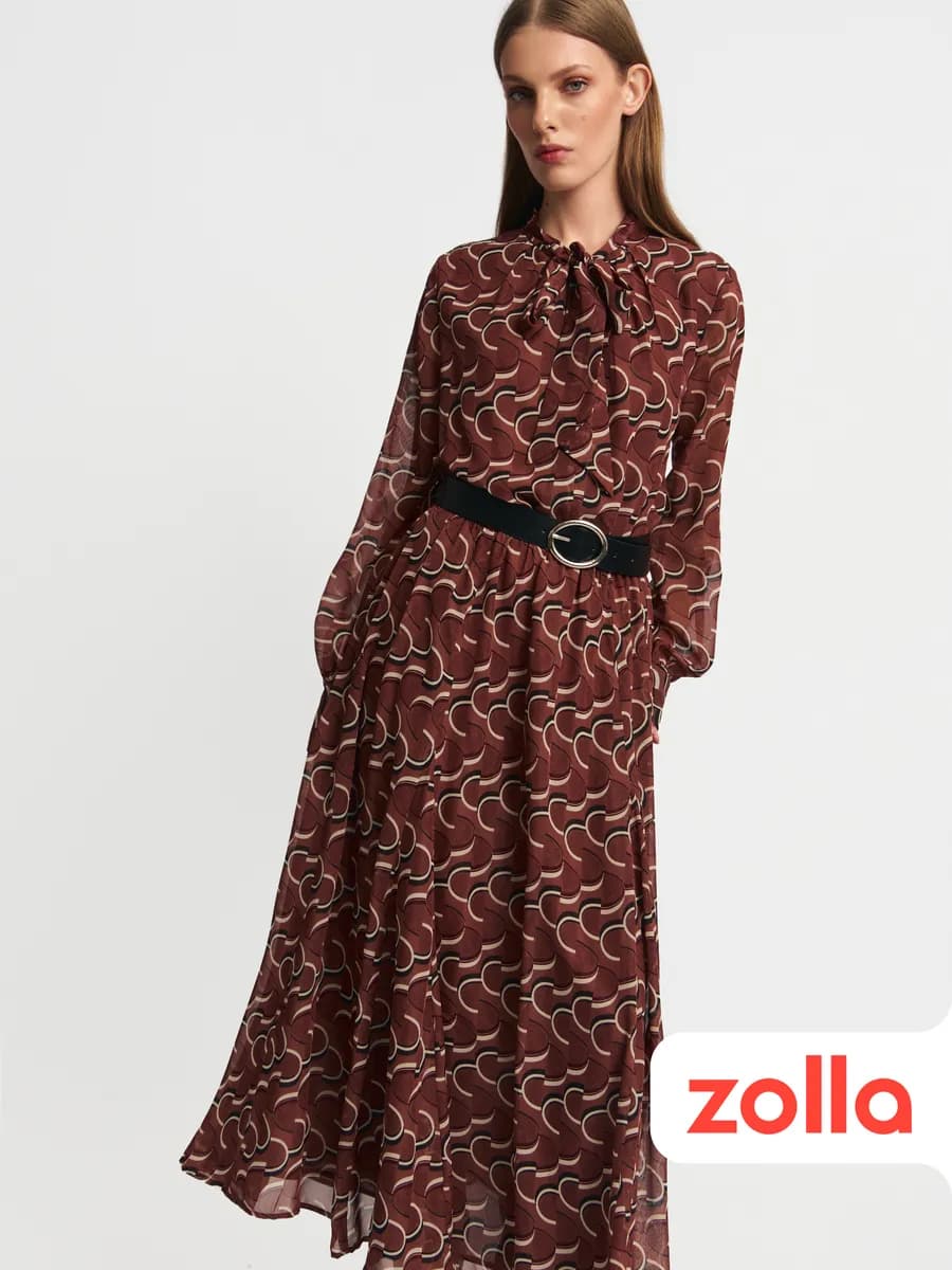 Женское платье миди с бантом шифон