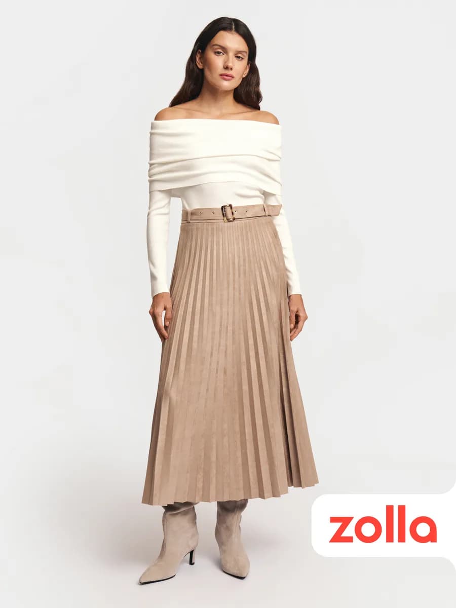 Женская юбка плиссе из экозамши