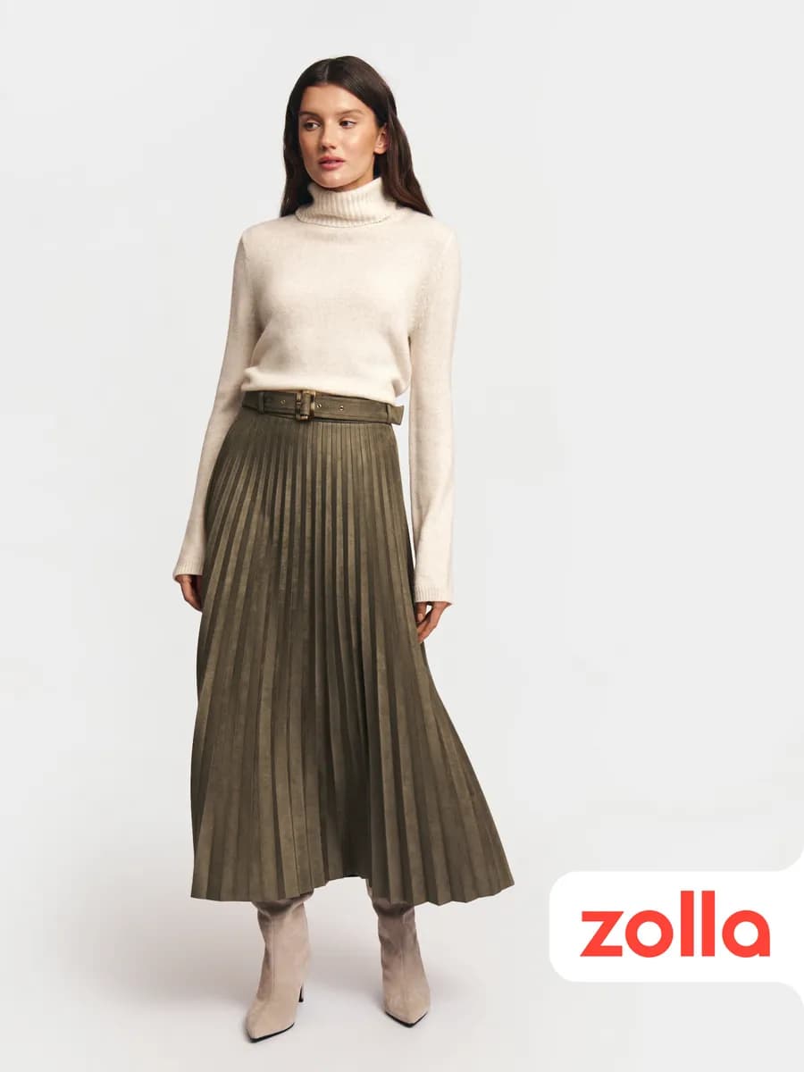 Женская юбка плиссе из экозамши