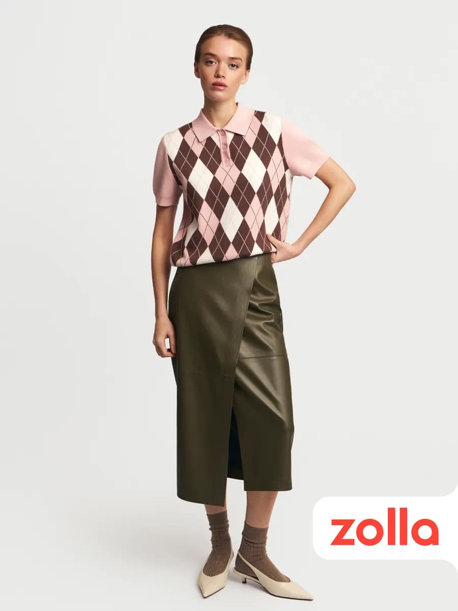 Женская прямая юбка из экокожи с запахом