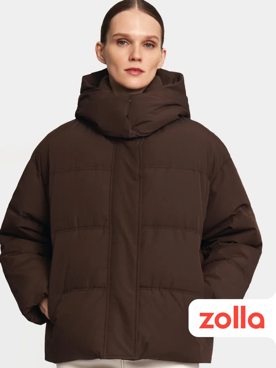 Тёплая женская куртка оверсайз капюшон