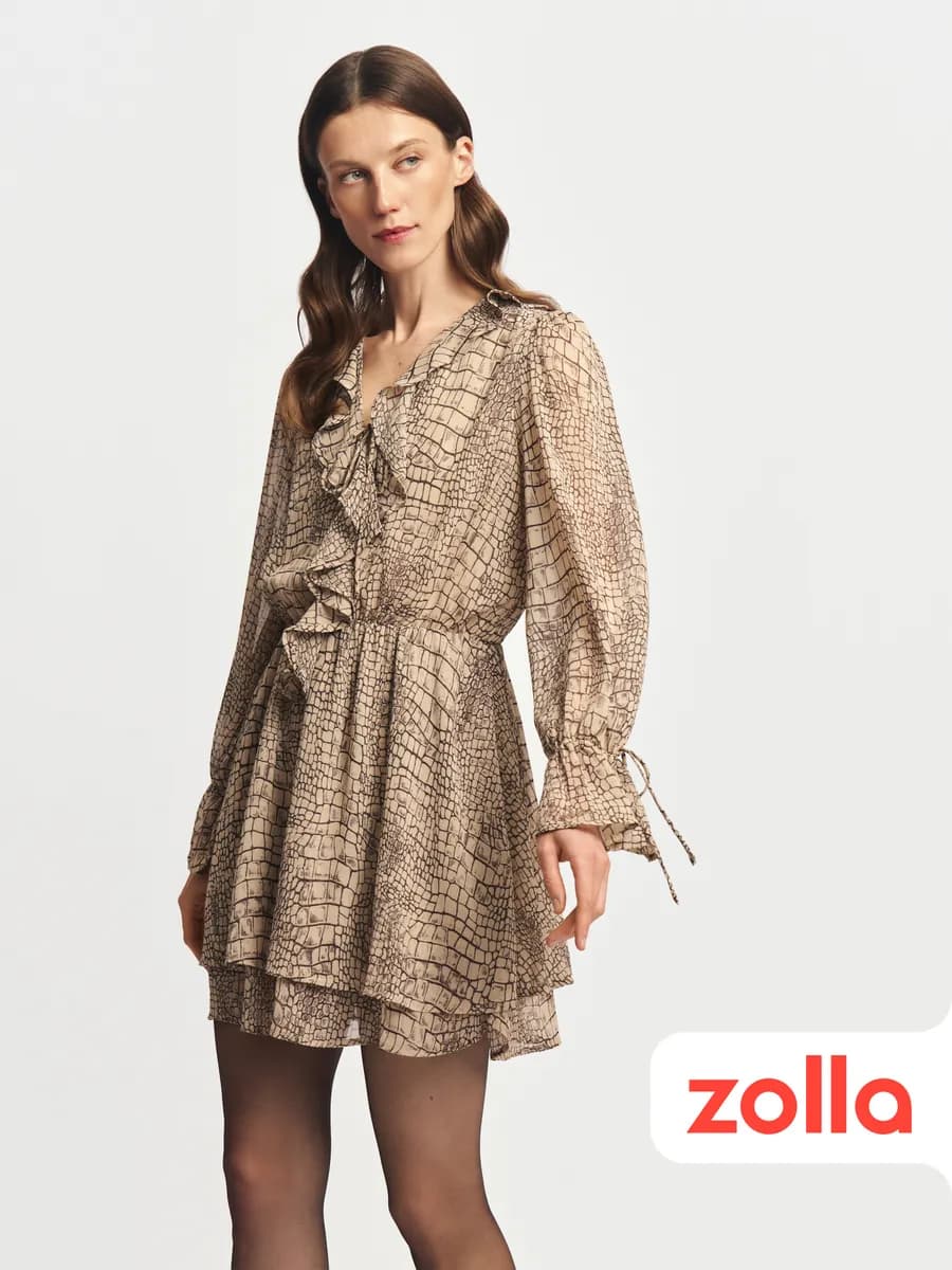 Женское платье мини с воланами шифон