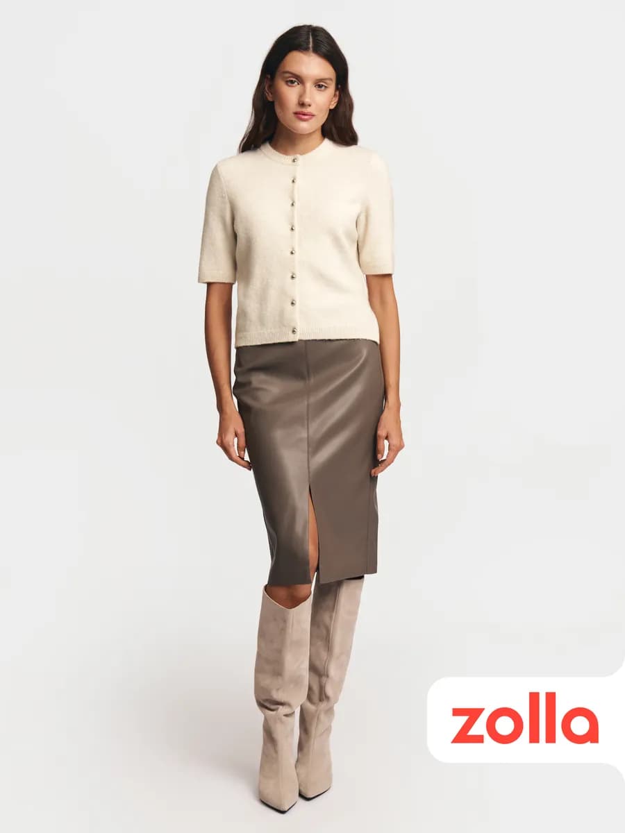 Женская юбка миди из экокожи прямая