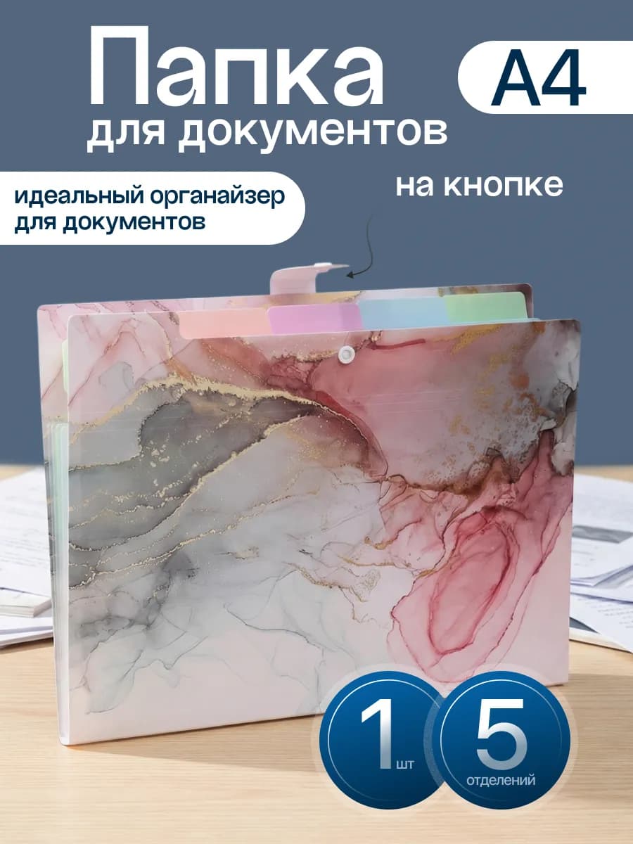 Папка органайзер для документов А4 на кнопке