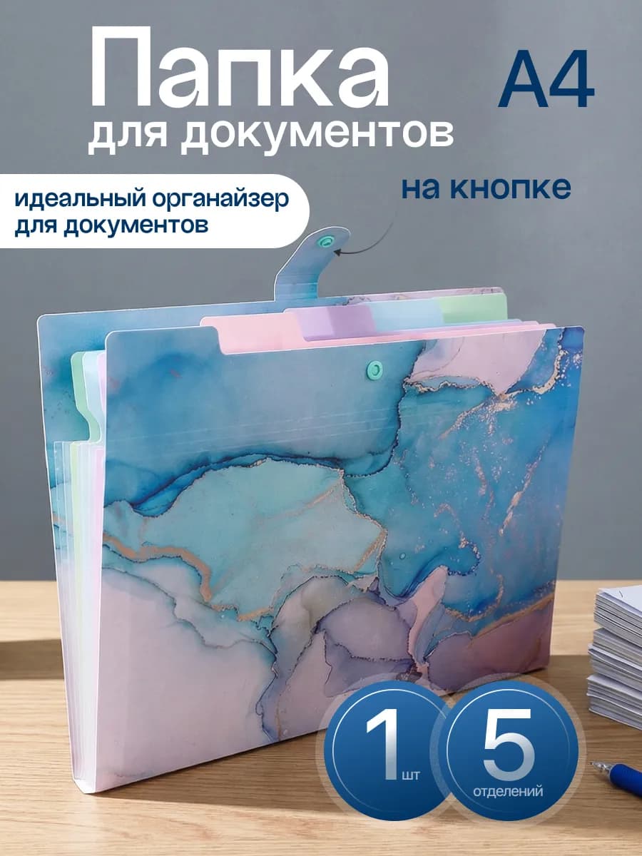 Папка органайзер для документов А4 на кнопке