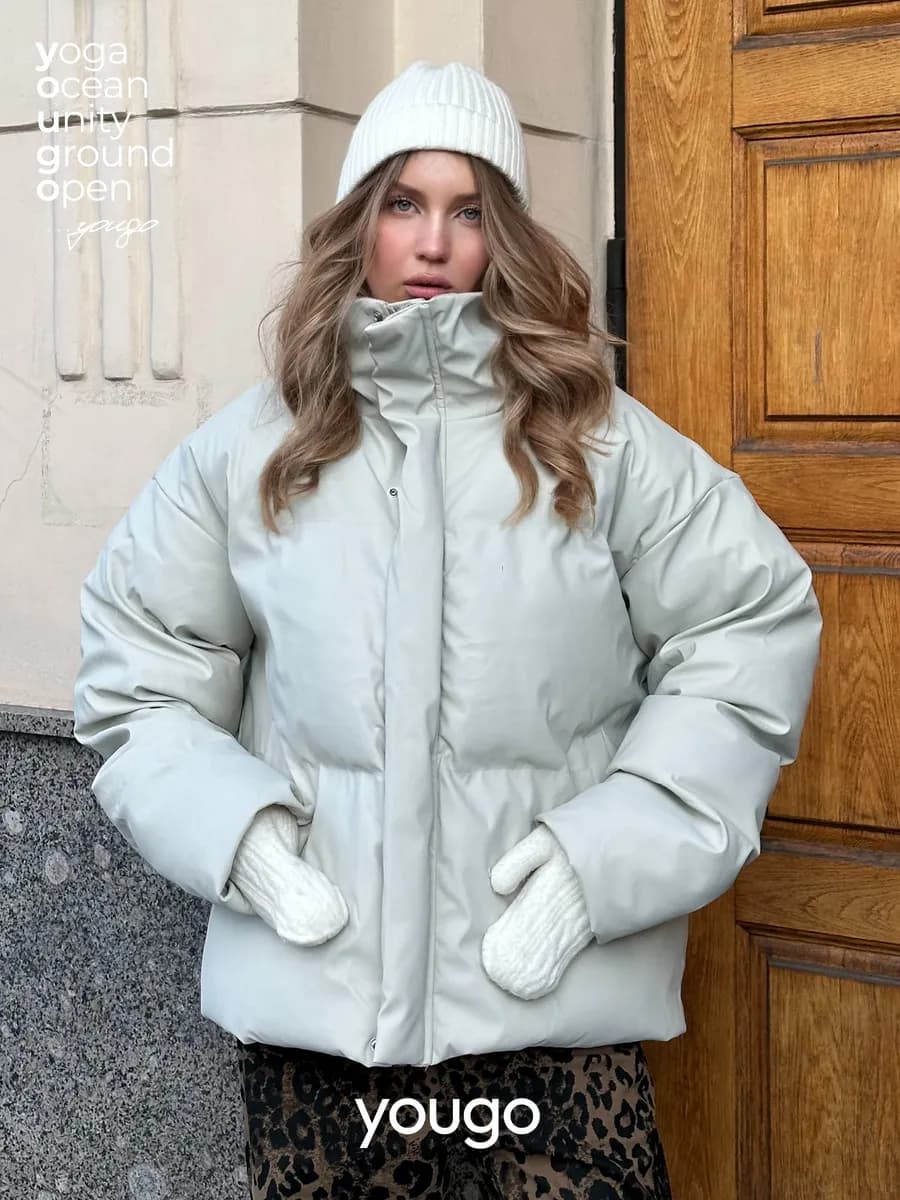 Пуховик куртка длинный без капюшона теплый зима оверсайз - фото 1