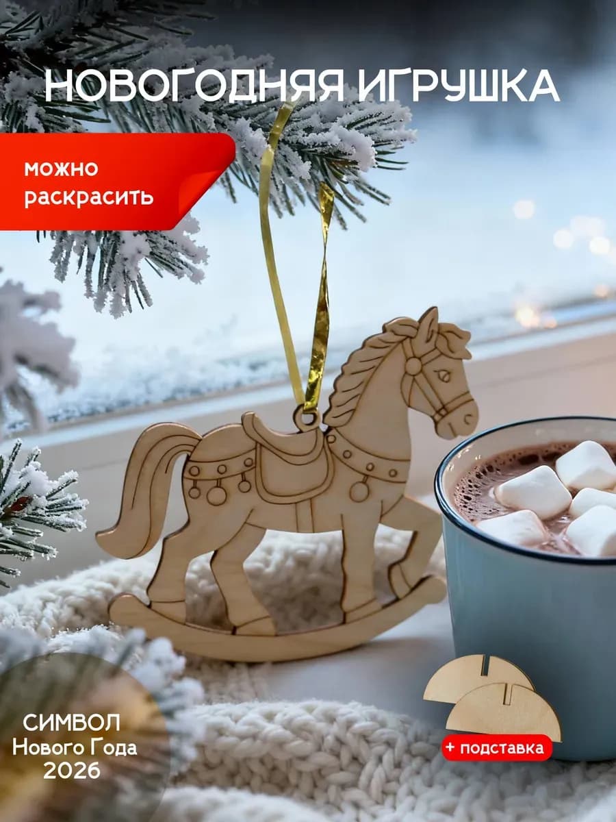 Украшение на елку деревянная лошадка подарок на Новый год