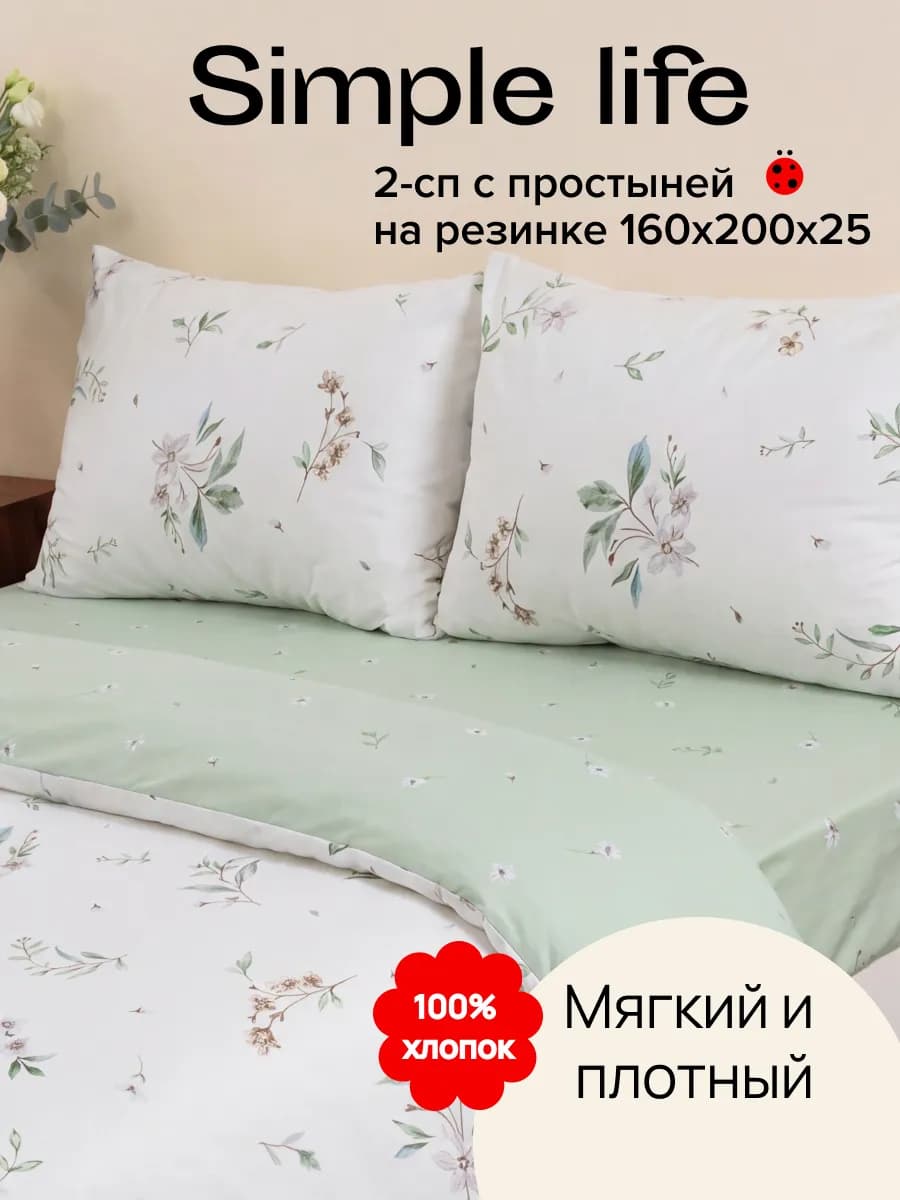 Постельное белье 2 спальное с простыней на резинке Simple