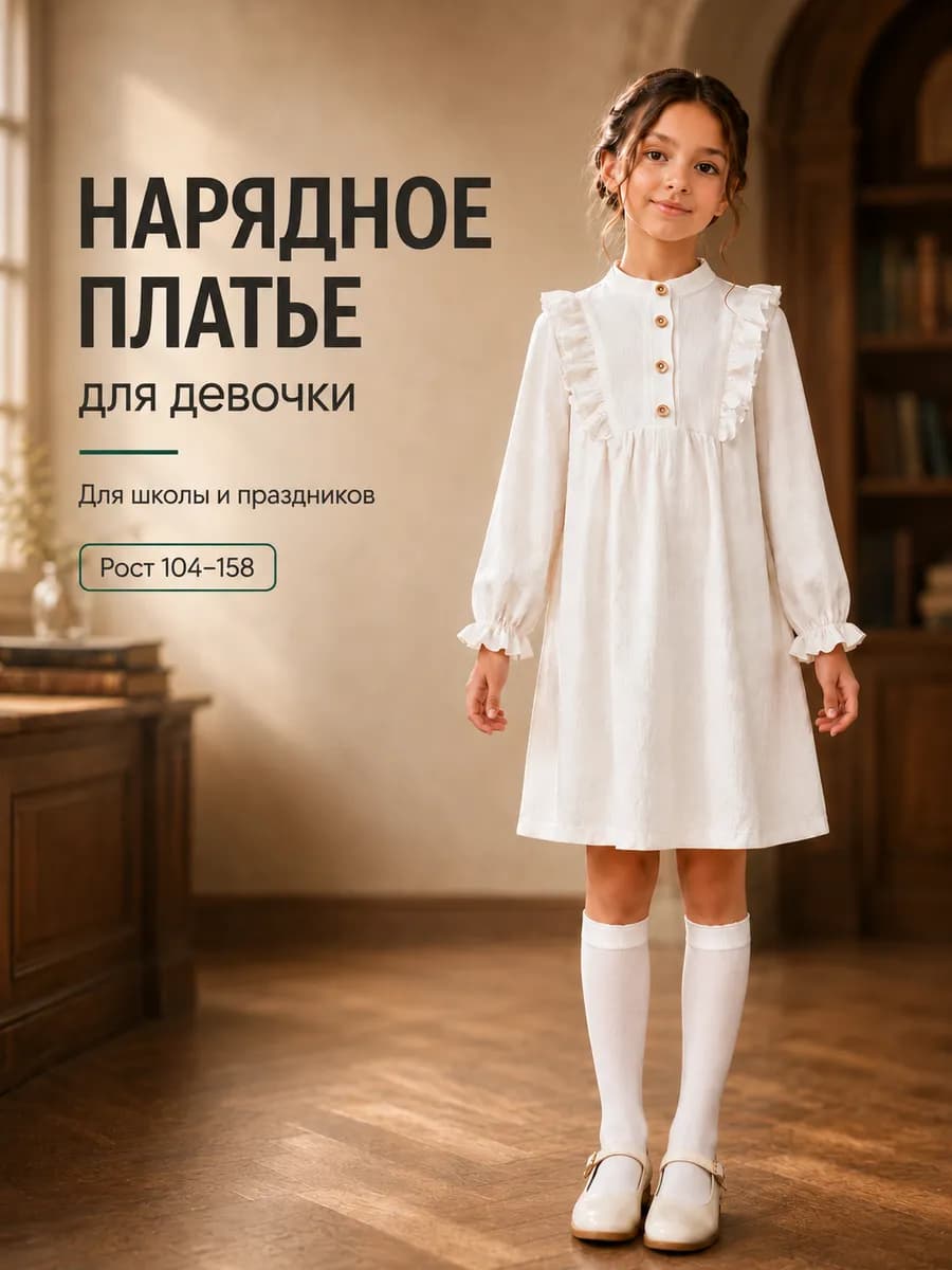 Платье школьное нарядное с длинным рукавом