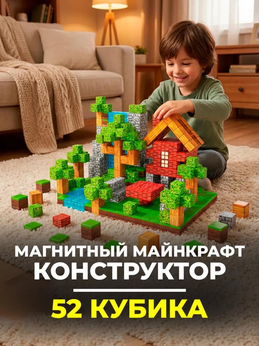 Конструктор магнитный майнкрафт кубики minecraft