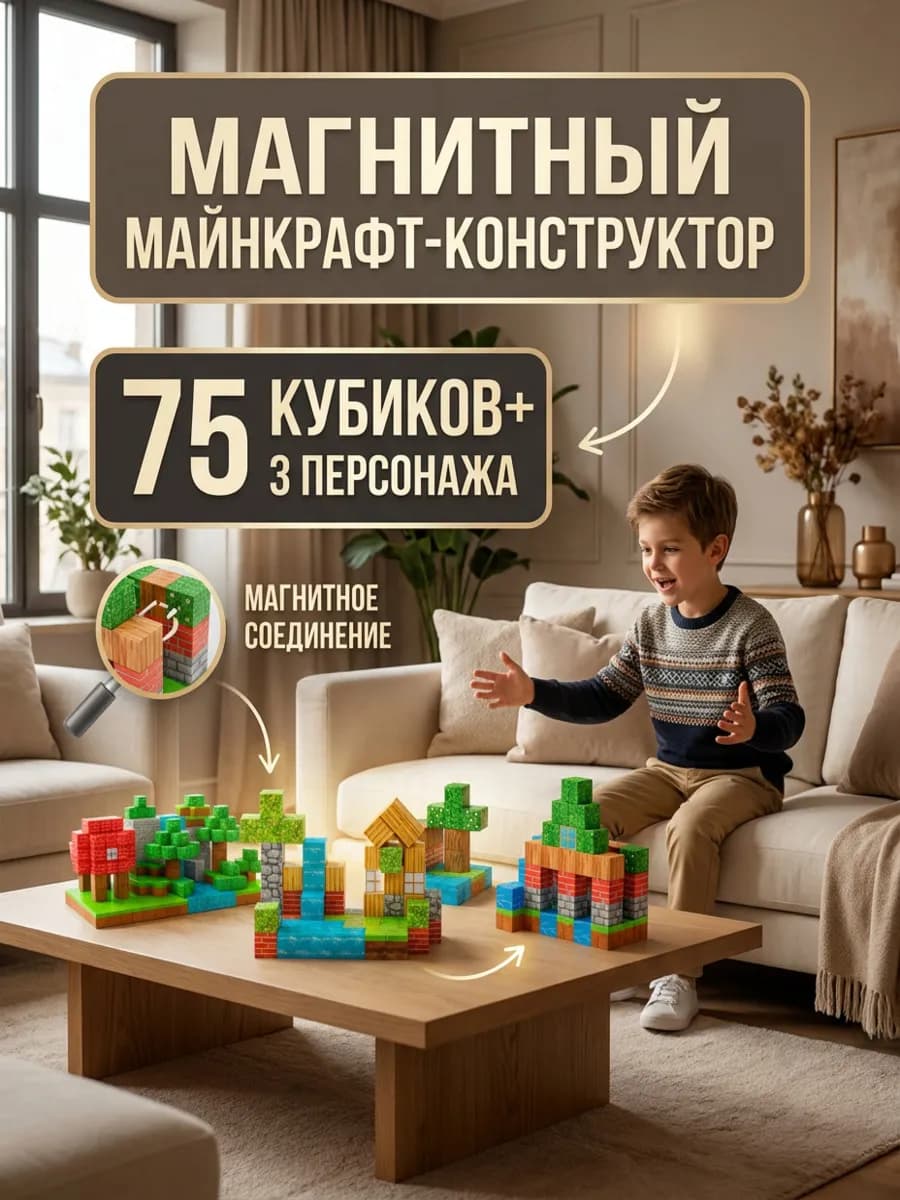 Магнитный конструктор minecraft для мальчиков кубики