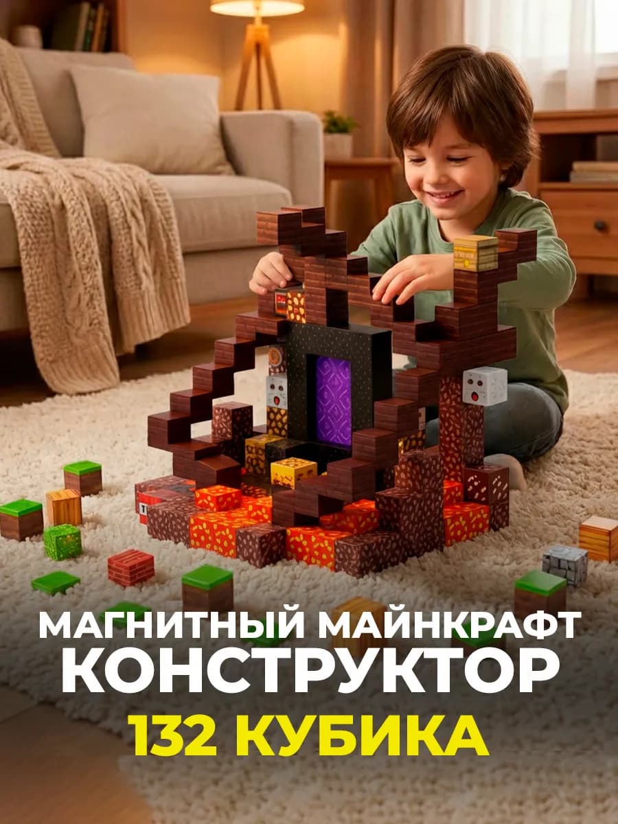 Магнитный конструктор Minecraft 132 детали