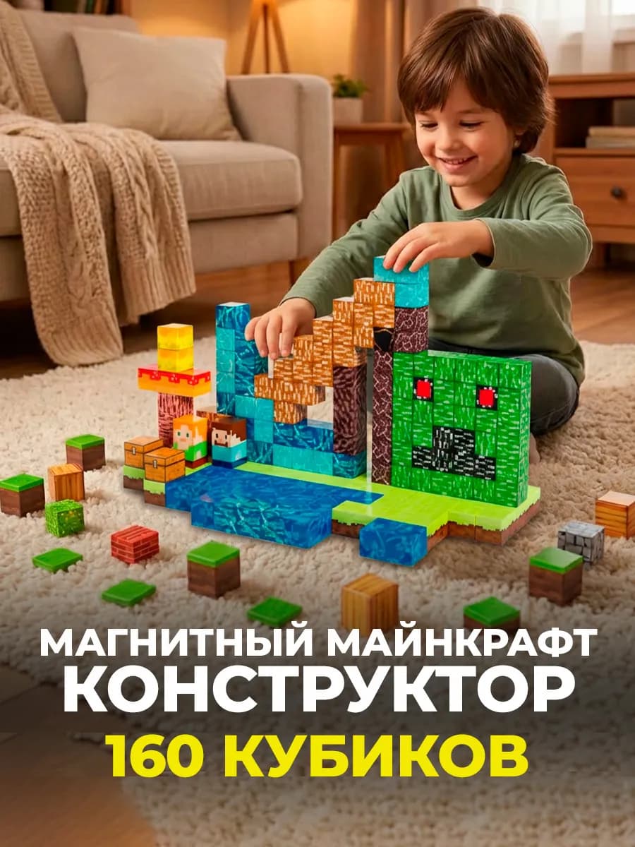 Конструктор для мальчиков и девочек магнитный minecraft