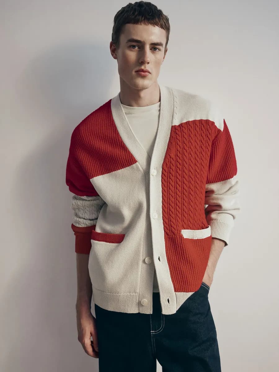 Кардиган вязаный теплый двухцветный