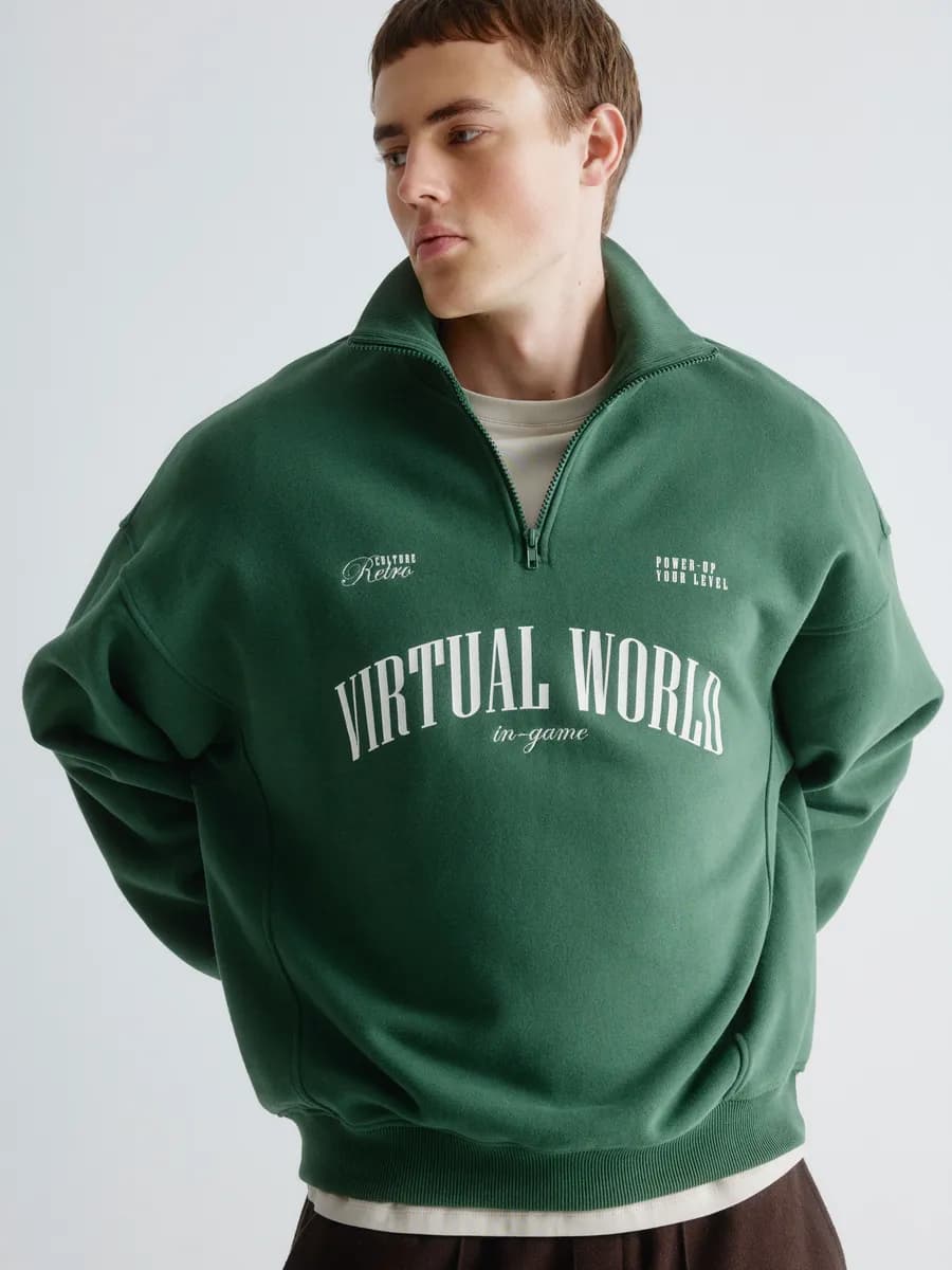 Свитшот оверсайз трикотажный утепленный с воротником