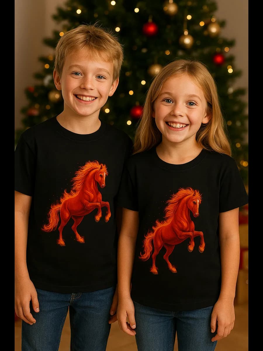 Футболка новогодняя год лошади подарок светится в темноте